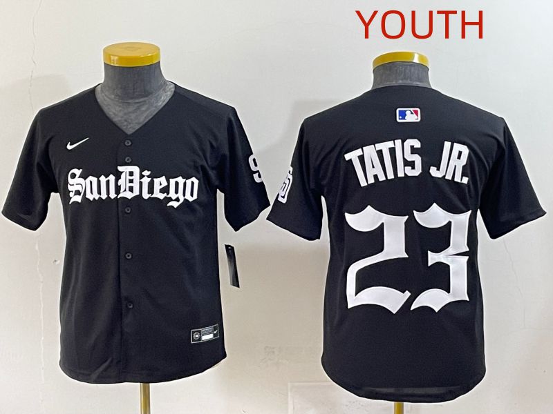 Youth 2025 San Diego Padres 23 Tatis jr Black Five generations Joint Name Nike MLB Jersey style 1